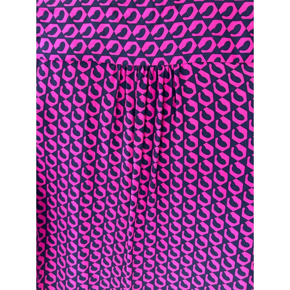 Diane von Furstenberg Silk Button Blouse Pink Navy Top Lorelei Chain DVF Size 8 - Picture 8 of 16